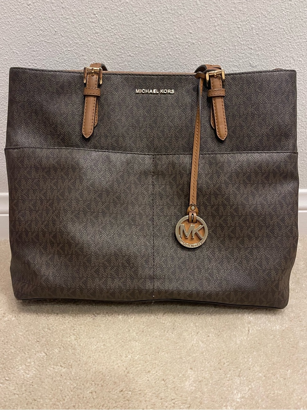 Michael Kors Brown and Tan MK Logo Tote
